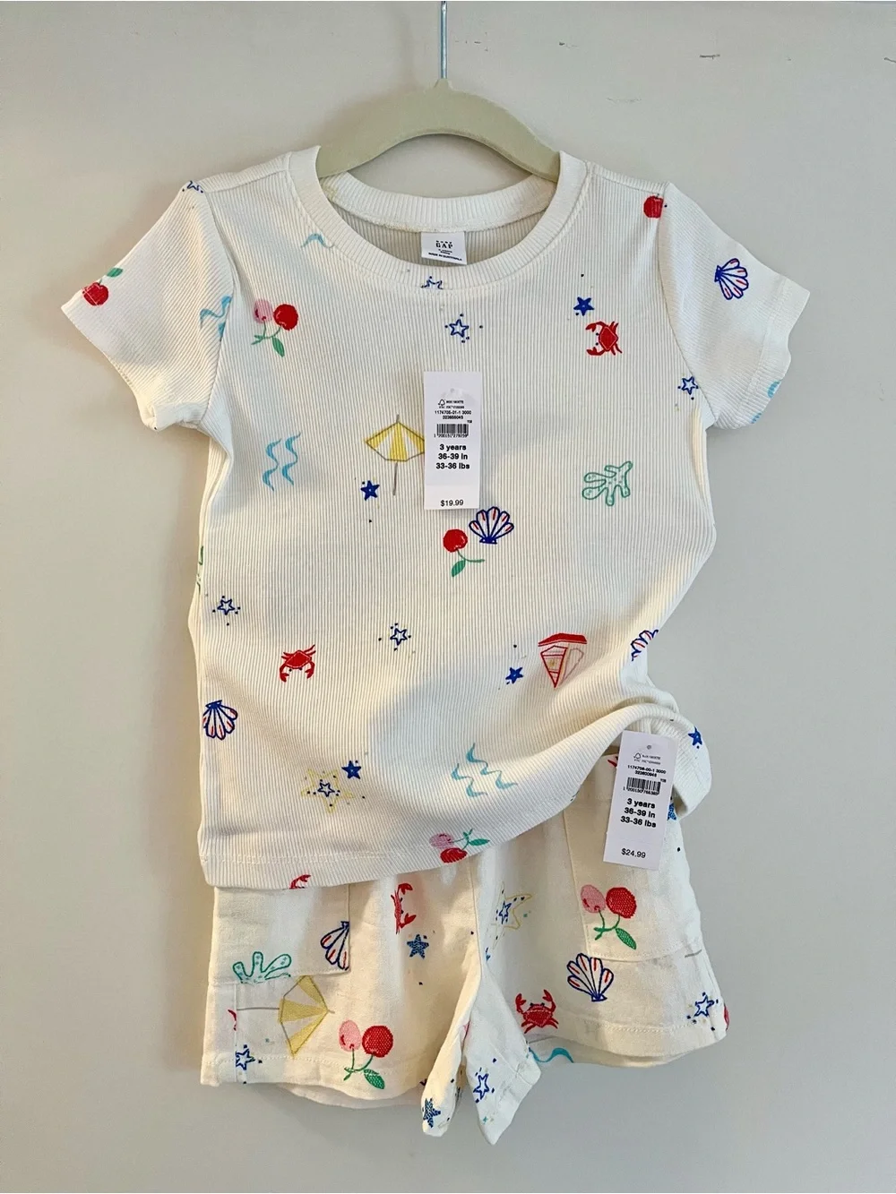GAP Cream Kids Matching Set with Multicolor Sea & Fruit Print